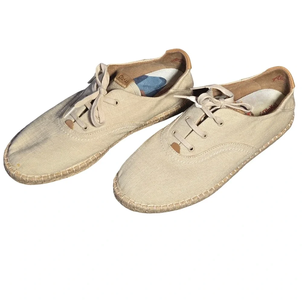 Olukai‎ Kaula Pa'a Li Womens 10 Sand Linen Espadrille Sneakers Tan 20463-2020